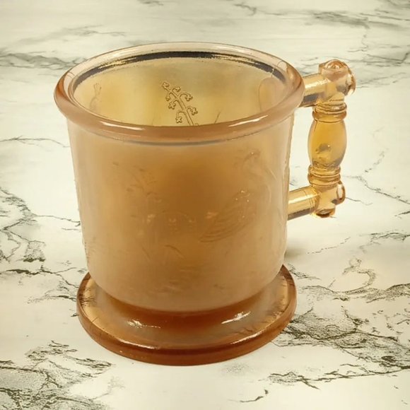 Degenhart Glass Peacock & Stork Cup Trinket Paperweight Vintage - Picture 6 of 8